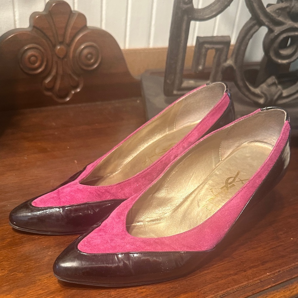 ✔️#66 Preloved YSL Paris suede and leather heels size USA 4